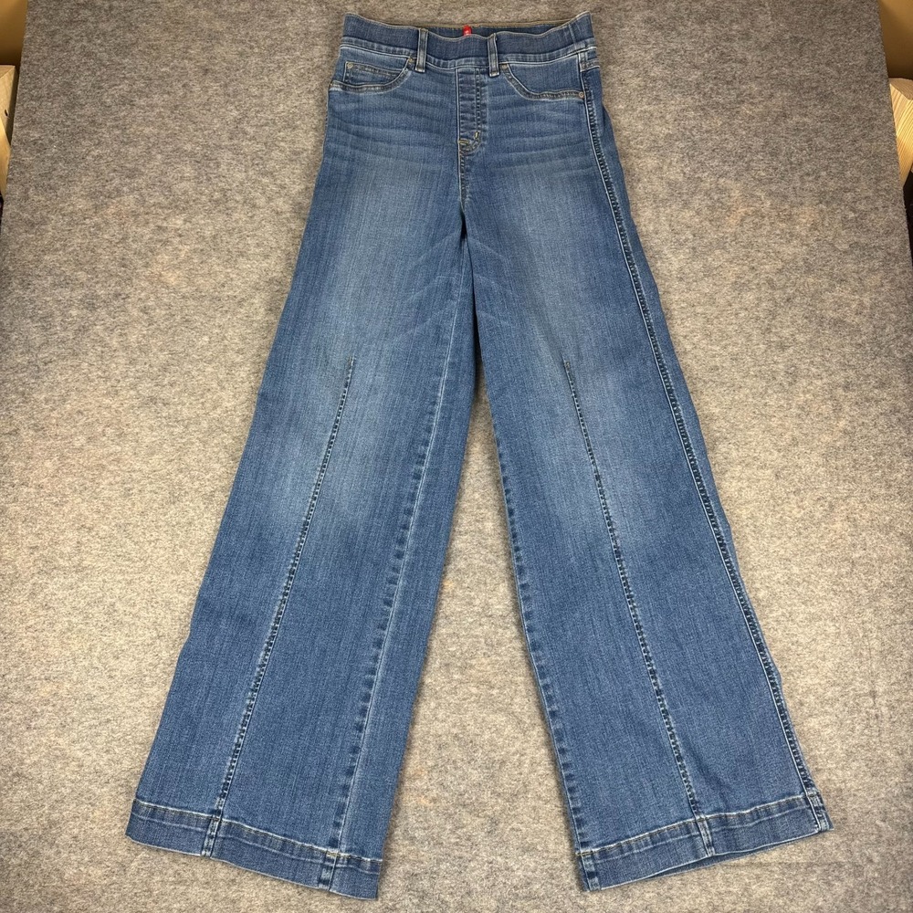 Spanx Seamed Front Wide Leg Jeans 33" 20407R Blue Womens Small S